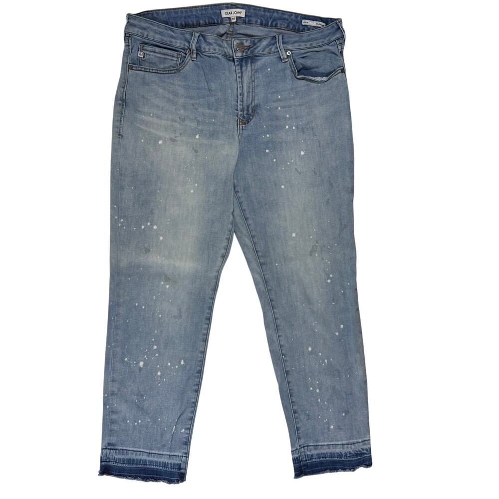 Dear John Women's 32 Crop Jeans Erin Slim Straight Distressed Paint Splatter